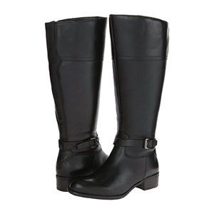 Franco Sarto Womens Corda Wide Calf Black Leather Riding Boots Size 9.5